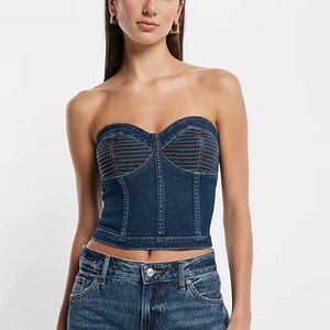NWT Denim Stitched Corset Cropped Tube Top